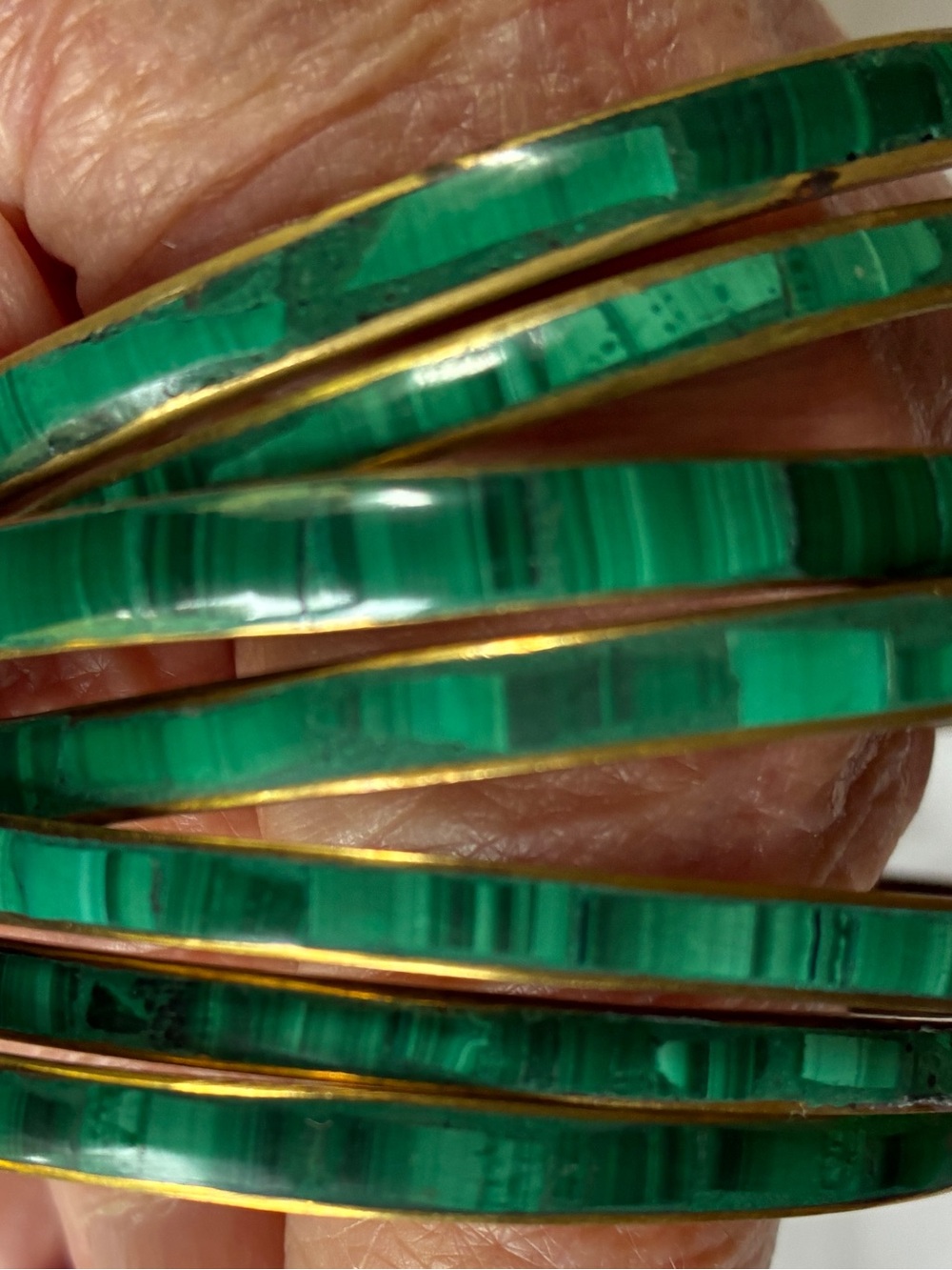 7 Green Malachite Inlay Vintage Bangle Bracelets